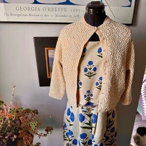 Vintage Hand Sequined Embellished Cream Cardigan